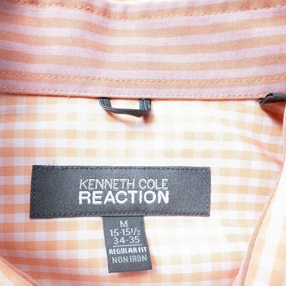 Kenneth Cole Reaction Men’s Medium Orange Gingham Dress Shirt No Iron - Picture 2 of 8